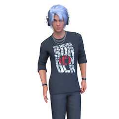 ヘッドホンをした男性　3DCGレンダリング