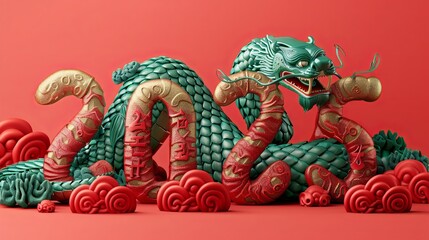 Obraz premium Green Wooden Snake Chinese New Year Symbol for 2025