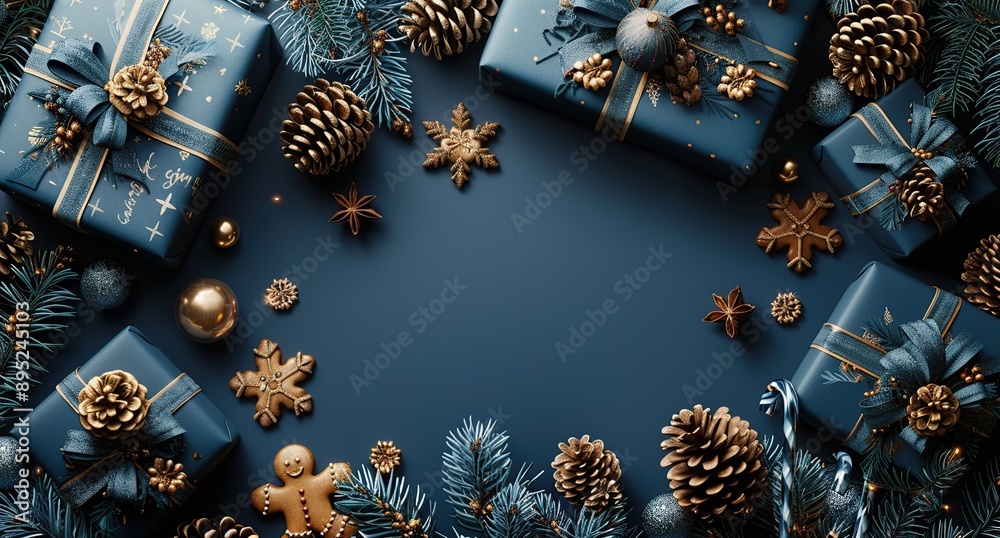 Wall mural Blue and Gold Christmas Background