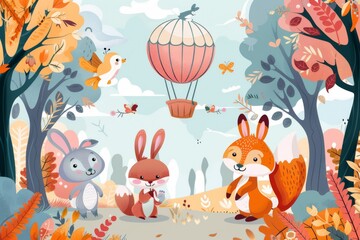 Animals and pastel colors wallpaper for a kids room. Automated image generation.