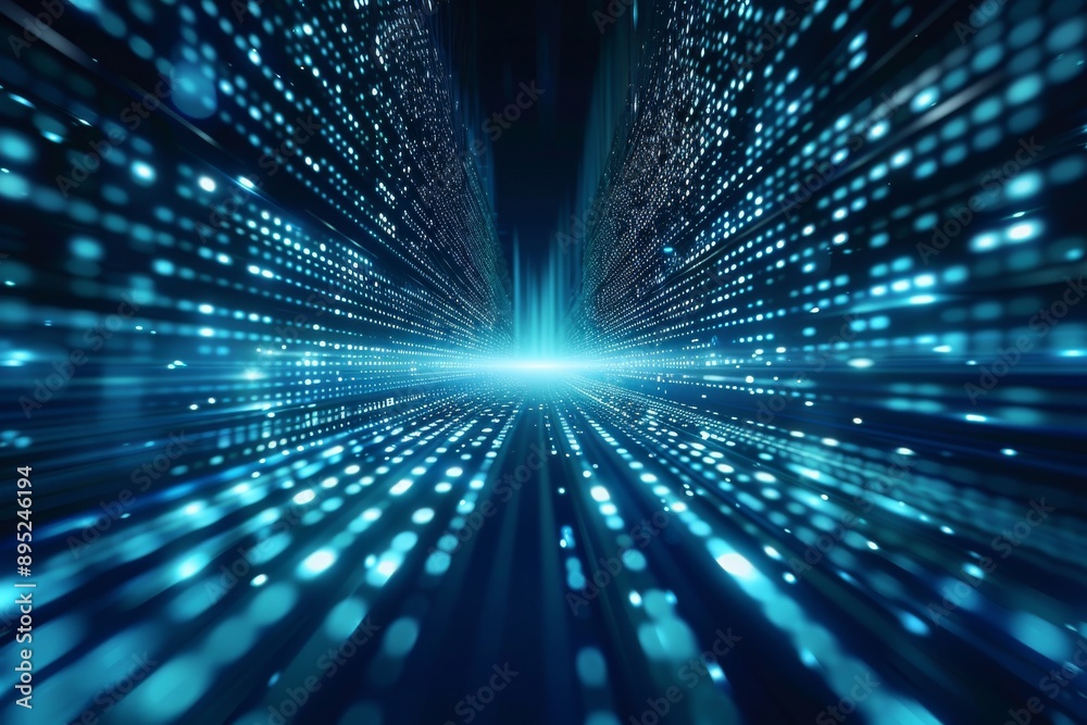 Poster the background of a computer screen is dominated by blue digital binary data