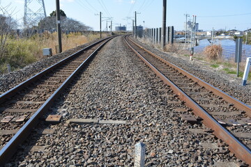 Obraz premium 常磐線の鉄道線路 茨城県