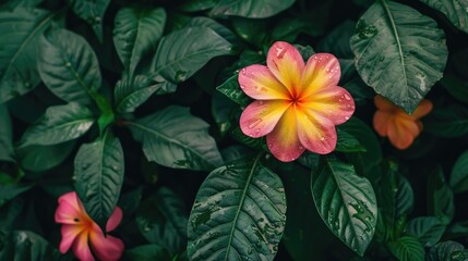 Pink and yellow flower with green foliage