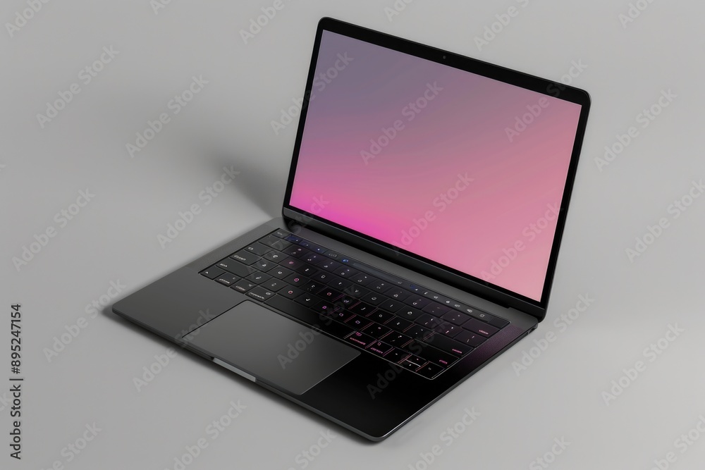 Poster a person's laptop computer sitting on a table with a flat surface and legs for support