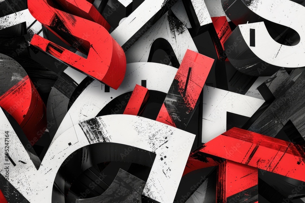 Poster a collection of letters in red and white colors