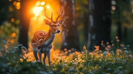 Deer in natural habitat. Beautiful nature background wallpaper. Generative AI.