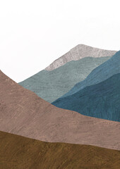 smoky mountains color illustration, blue mountain in the fog