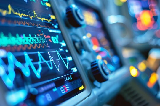 Detailed observation  close up of biomedical device monitoring vital signs for precise analysis