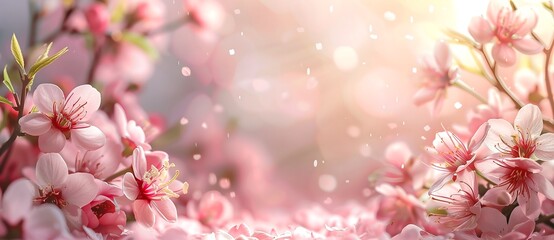 Obraz premium Spring banner with flowers. Copy space, minimalist style. Generative AI.