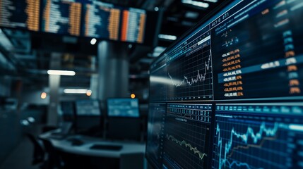 Fototapeta premium Stock quotes screens and financial chart. Generative AI.