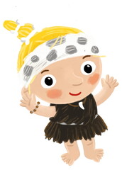 cartoon ancient prehistoric caveman cave girl character isolated illustration for children
