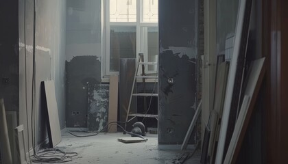 Interior renovation or construction left unfinished in a photography shot for a house