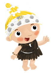 cartoon ancient prehistoric caveman cave girl character isolated illustration for children