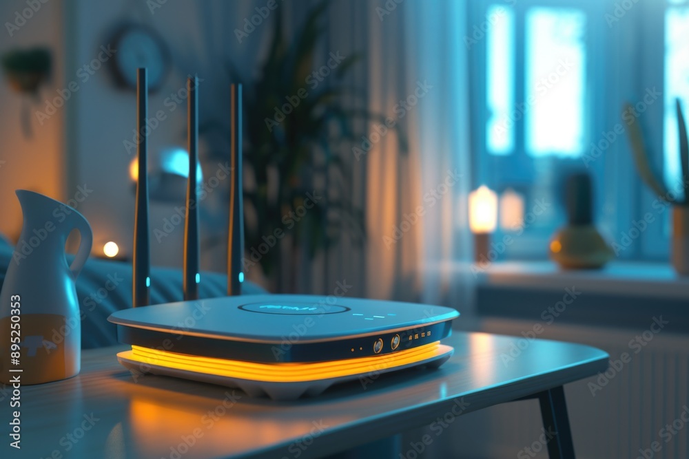 Poster a wireless router sits on a table