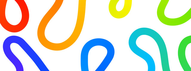 Rainbow loops and squiggles background. Colorful dynamic curves. Multicolored doodle lines. Trendy minimalistic print for banners or posters. LGBT, fun or happy theme wallpaper. Vector illustration.