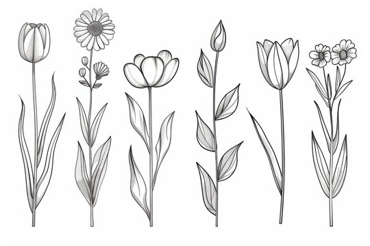 Floral Symmetry: minimalist outlines of flowers like delicate sketches