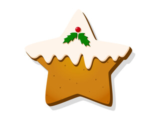 Christmas Gingerbread Cookies. Winter sweet homemade biscuits in the star shape isolated on white background. Cute Cartoon vector illustration