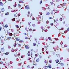 Watercolour floral seamless pattern with avocado leaves and twigs.