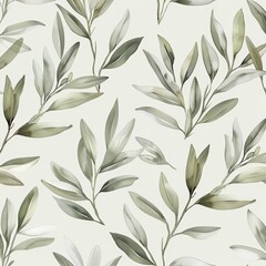 This seamless watercolor floral pattern features pink blush flowers and green leaves on a white background; suitable for use on wrappers, wallpapers, postcards, greeting cards, wedding invitations,