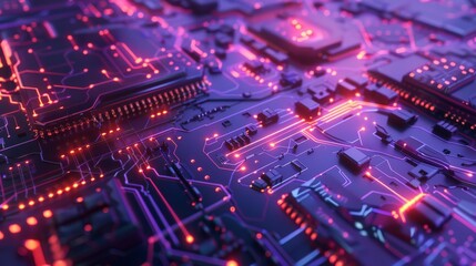 Abstract Circuit Board with Glowing Lines.