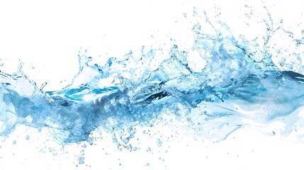 Blue Water Splashing on White Background