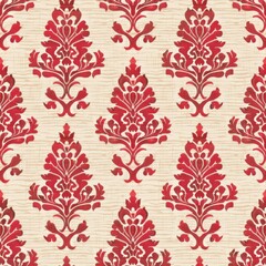 Jacquard pattern in Ruby Red and Beige seamless repeating pattern, classic elegance, harmonious blend 