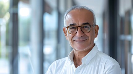 Fototapeta premium Happy Senior Businessman in Office with Glasses