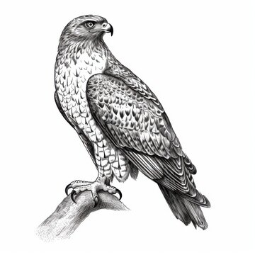recommend clip art: Black and white Vintage engraved art of a hawk isolated on white background, ink sketch illustration, simple vector art design, highly detailed line art, high contrasty.