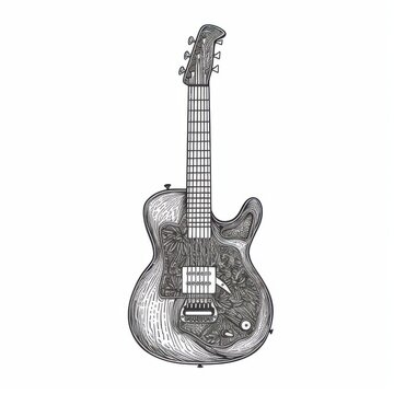 recommend clip art: Black and white Vintage engraved art of a guitar isolated on white background, ink sketch illustration, simple vector art design, highly detailed line art, high contrasty. 