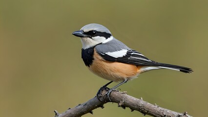 Obraz premium A small grey and black bird perched on a branch.