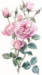 Fototapeta premium Pink Roses on White Background in Digital Art