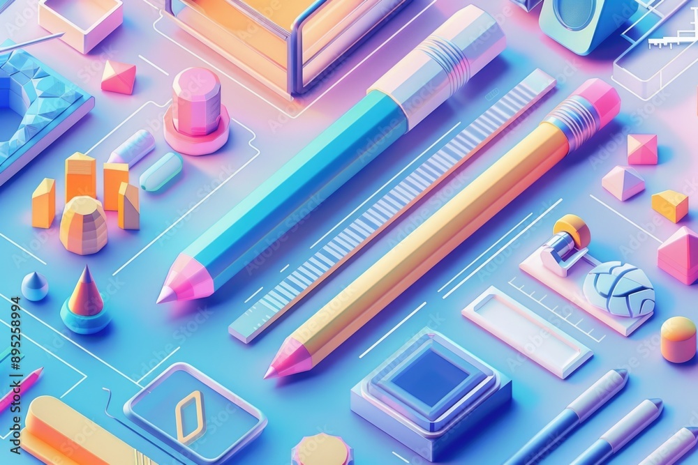 Poster various colorful pencils arranged on a table