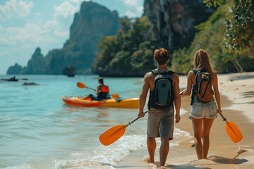 A Couple's Tropical Kayak Adventure On A Sunny Day