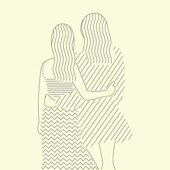 friends hugging illustration in minimalist line drawing