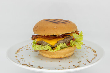 hamburger on a white plate