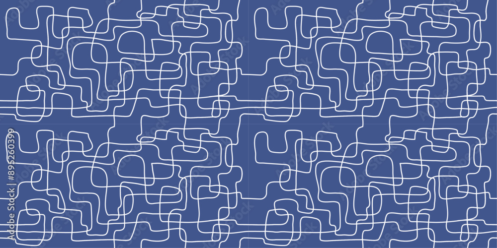 Poster Doodle lines on a blue background. Seamless doodles that run throughout the entire canvas.