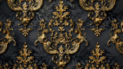 An elegant wallpaper design with gold accents and intricate details