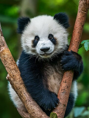 Obraz premium Portrait of a panda cub, in its natural environment