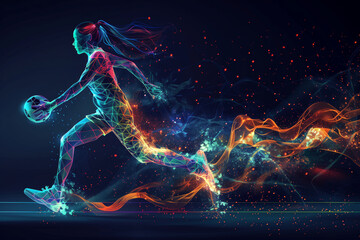 A Digital Dream of Handball: A Young Woman's Passion Illuminated Against a Starry Night