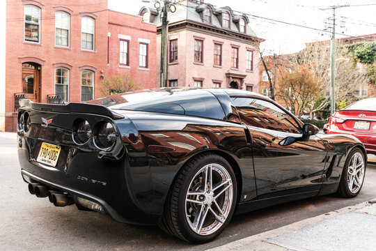 New York City, USA - April 01, 2024: Chevrolet Corvette C6 sportscar luxury car parked outdoor, rare view