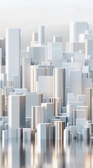 Detailed 3D render of a futuristic city skyline, metallic buildings, intricate patterns, holographic billboards