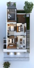 Modern House 3D Floor Plan With Balcony And Garden