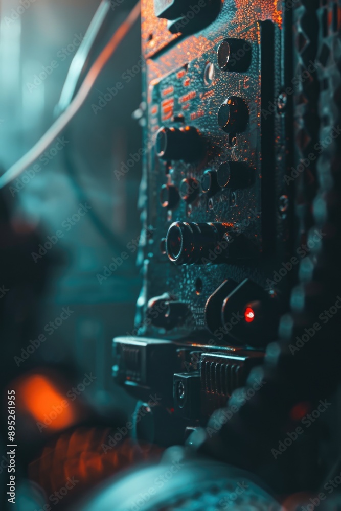 Poster a close-up shot of a camera with a blurred background