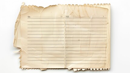 Aged and weathered notebook page with lined columns for entries