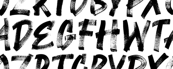 Seamless banner design with grunge brush drawn alphabet letters. Typographic distressed font with dry brush strokes. Graphic style seamless pattern with grunge capital bold letters. © Anastasiia Hevko