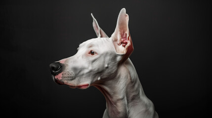 White doberman dog on black background