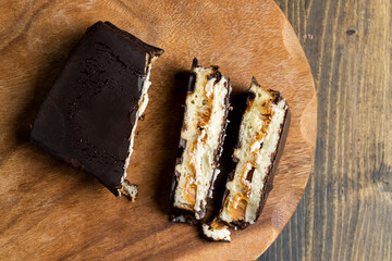 dessert from dairy products in natural sweet chocolate