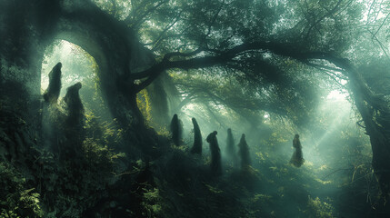 Haunting Photograph of Ghostly Figures in Abandoned Place with Creepy Atmosphere