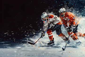 Ice hockey team with multiple players in uniforms