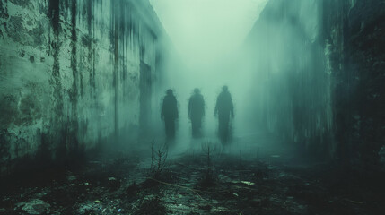 Haunting Photograph of Ghostly Figures in Abandoned Place with Creepy Atmosphere
